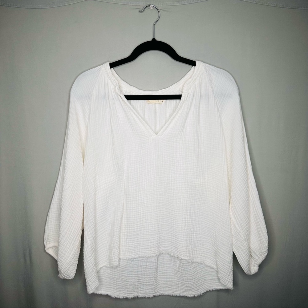 Nation LTD Mimi blouse peasant double gauze v neck neutral raw hem bohemian boho